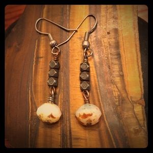 Natural stone and Stamped copper earrings.